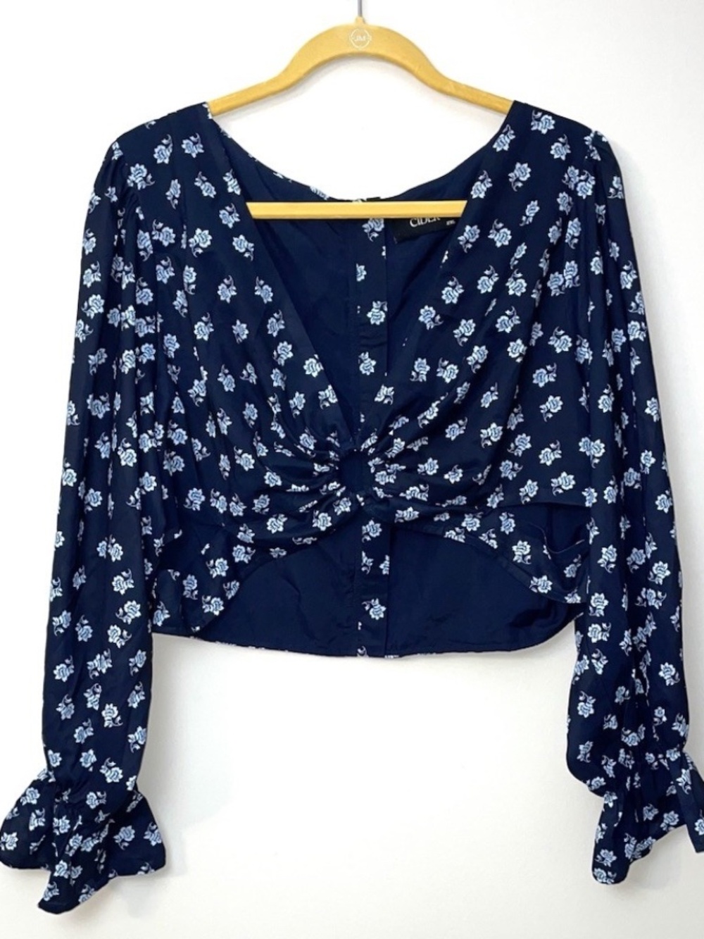 Cider Cropped Cutout Blouse 2XL Black Cut-Out Top Large Blue O Ring Front